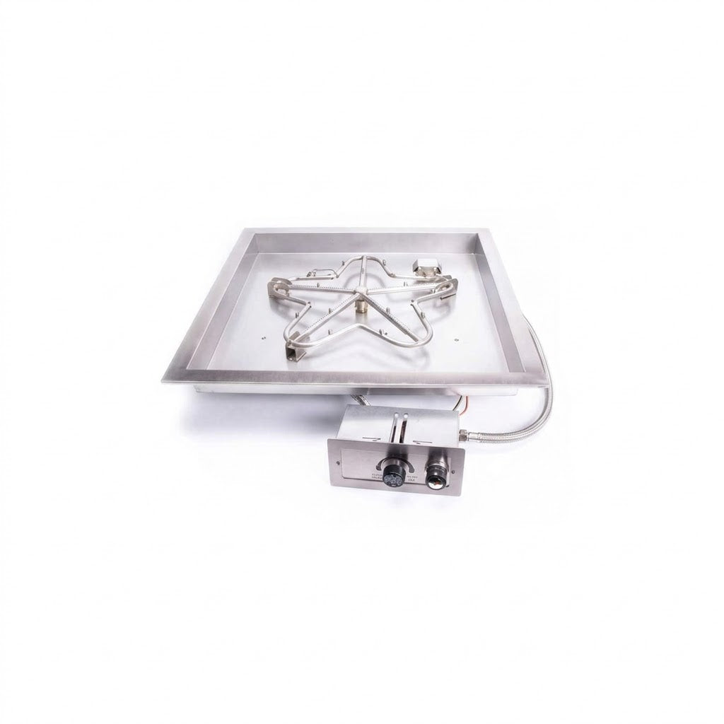 HPC Certified Fire Pit Insert - Square Bowl/Flat Pan - Push Button Ignition
