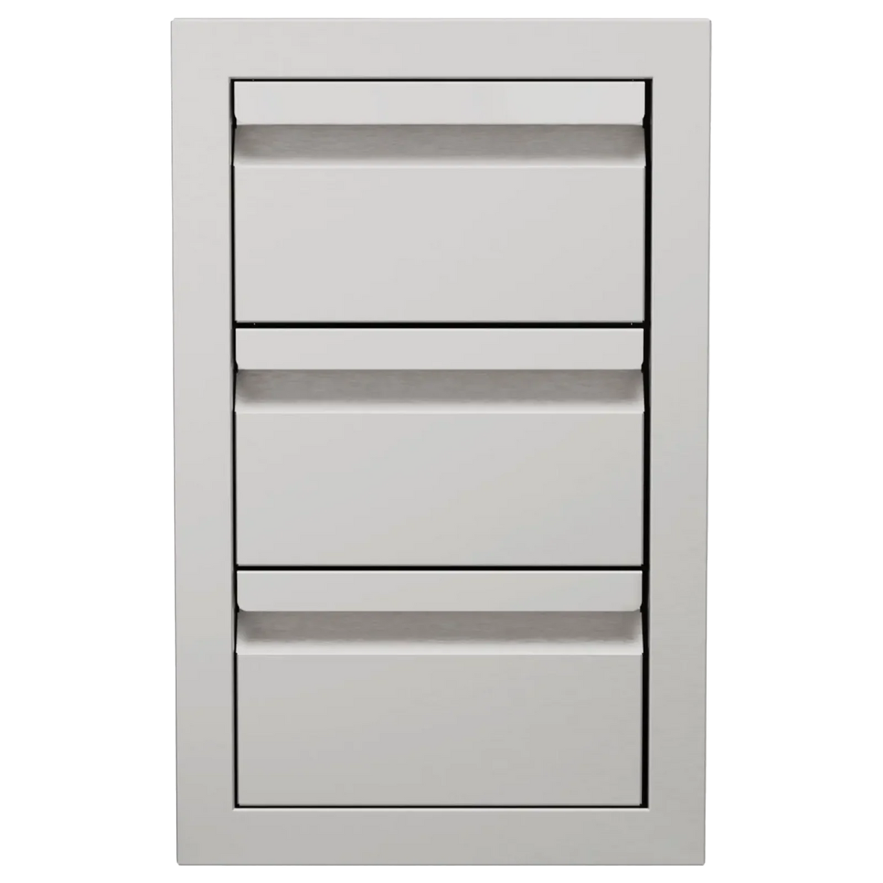 Rectangular metal drawers on a white background