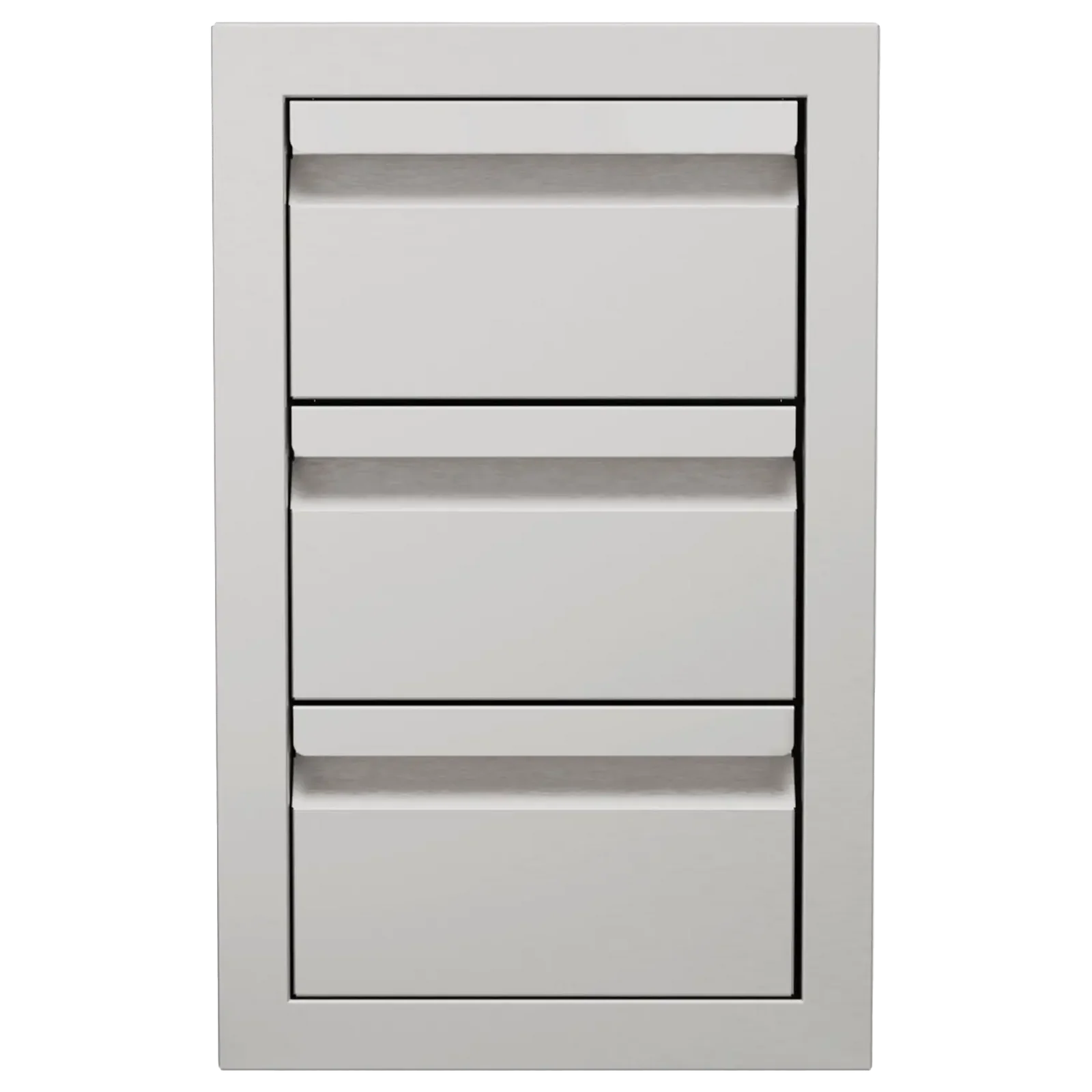 Rectangular metal drawers on a white background