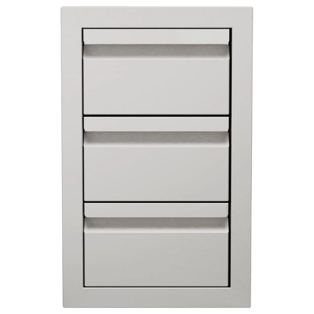 Rectangular metal drawers on a white background