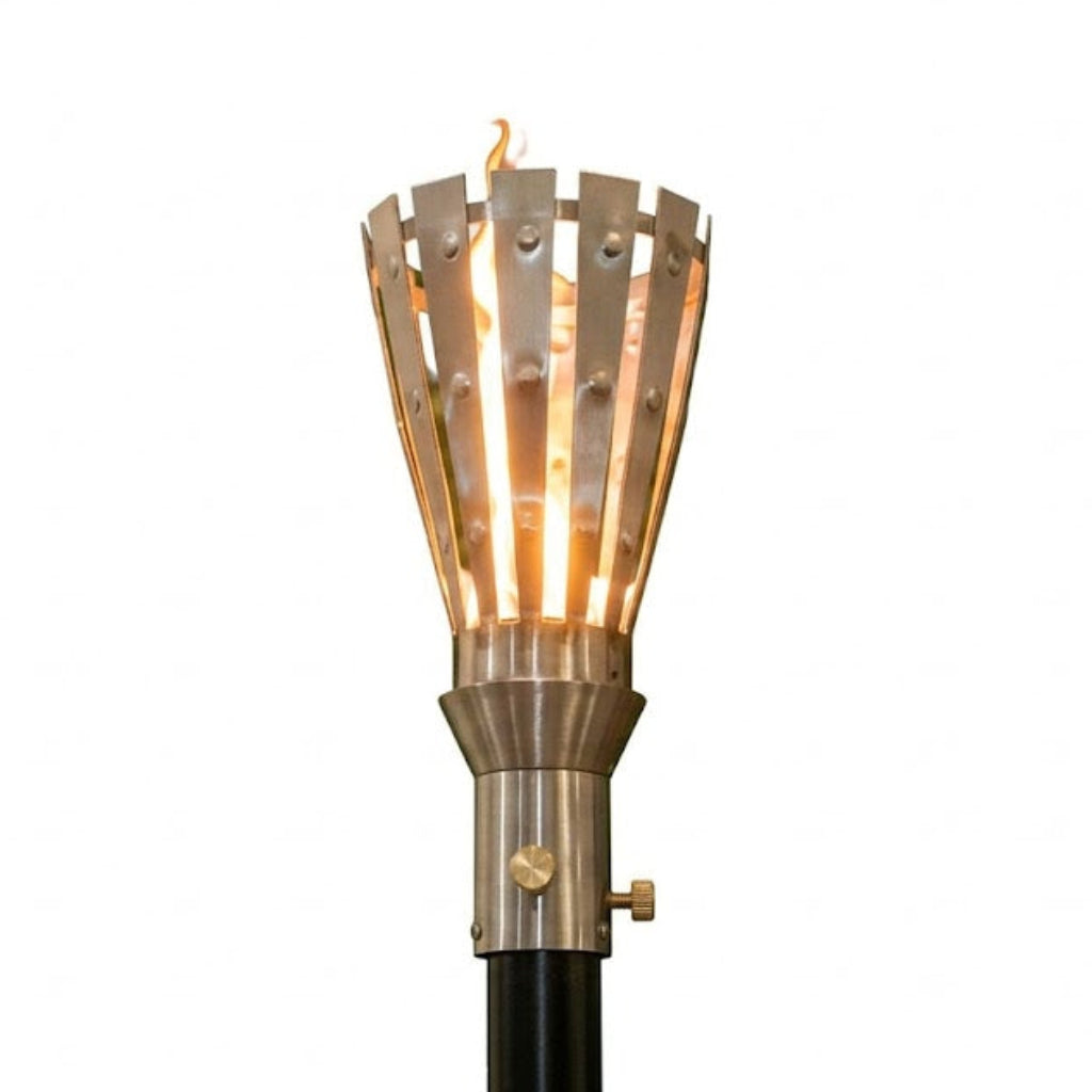 304 Stainless Steel Trojan torch head with 68-inch mounting post by The Outdoor Plus on white background