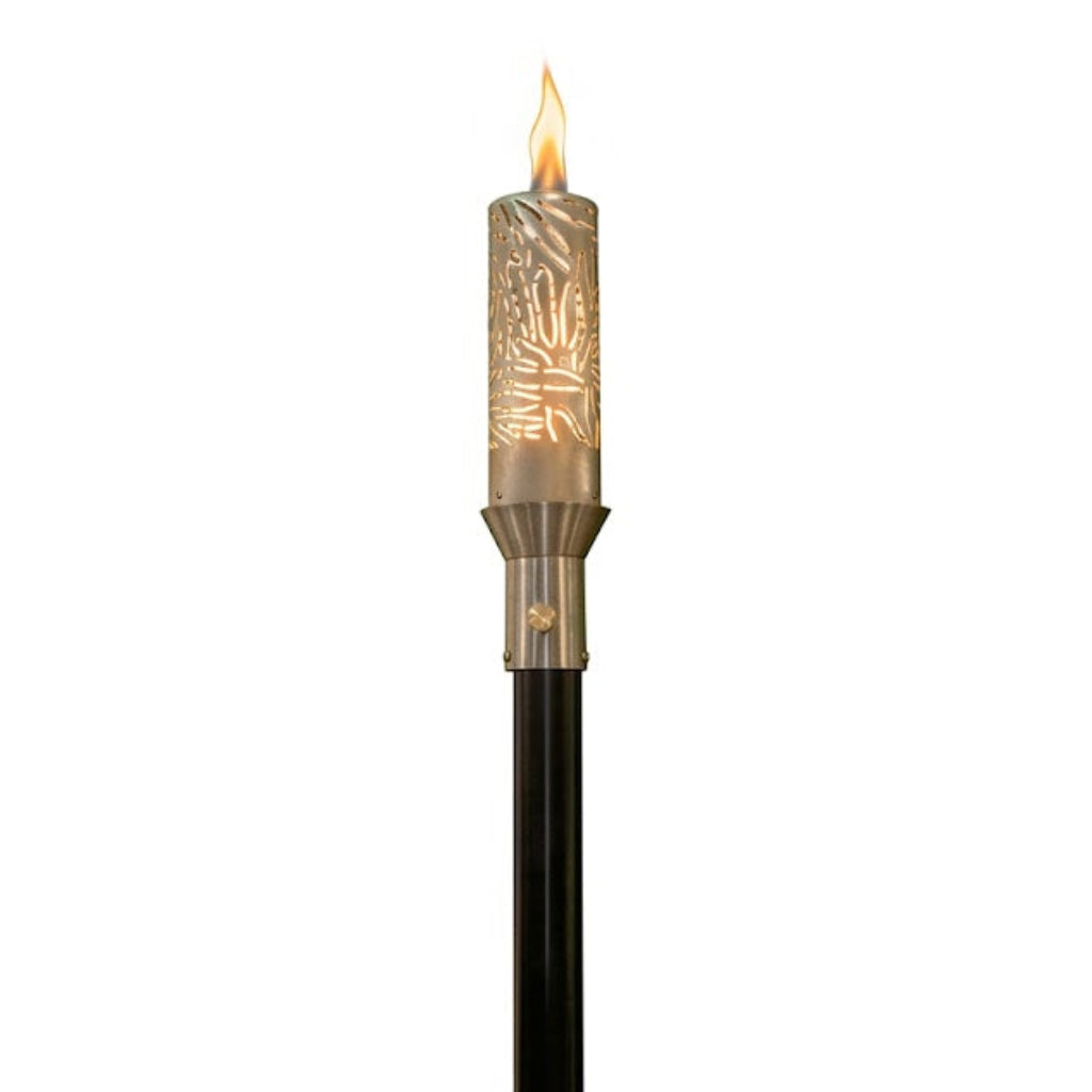 Tropical-inspired 304 Stainless Steel torch head and 68-inch mounting post by The Outdoor Plus on white background