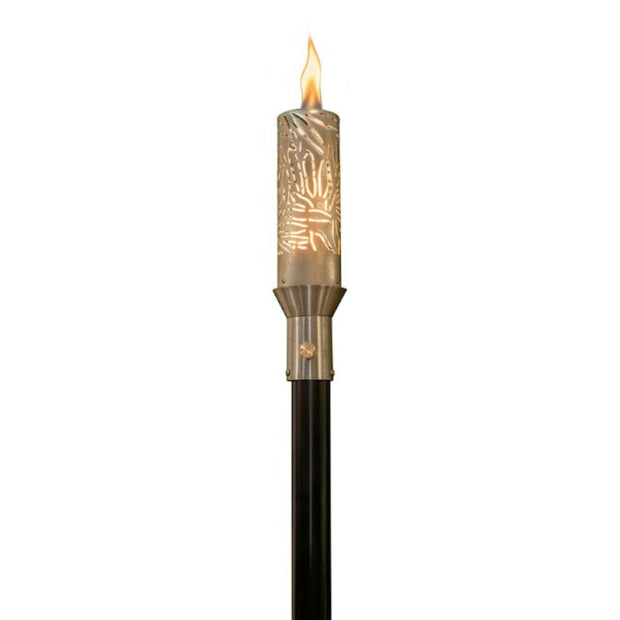 Tropical-inspired 304 Stainless Steel torch head and 68-inch mounting post by The Outdoor Plus on white background