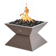 Modern outdoor fire pit with flames on a white background