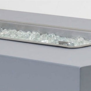 Close-up of a fire pit with glass beads on a white background