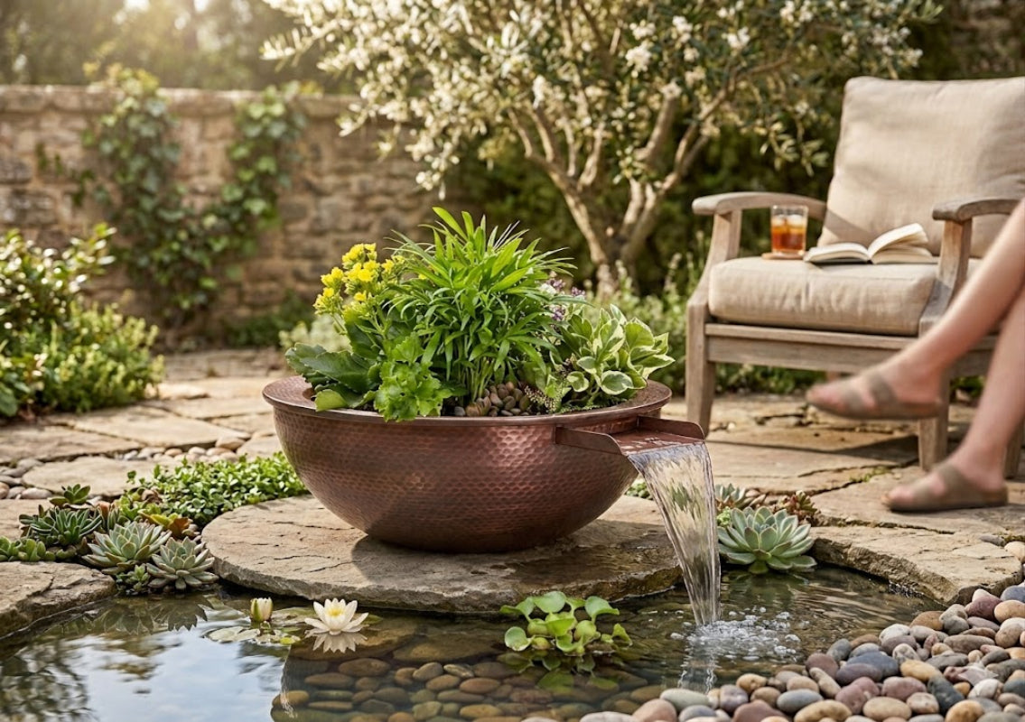 The Outdoor Plus - Sedona Planter & Water Bowl in Hammered Copper