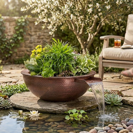 The Outdoor Plus - Sedona Planter & Water Bowl in Hammered Copper