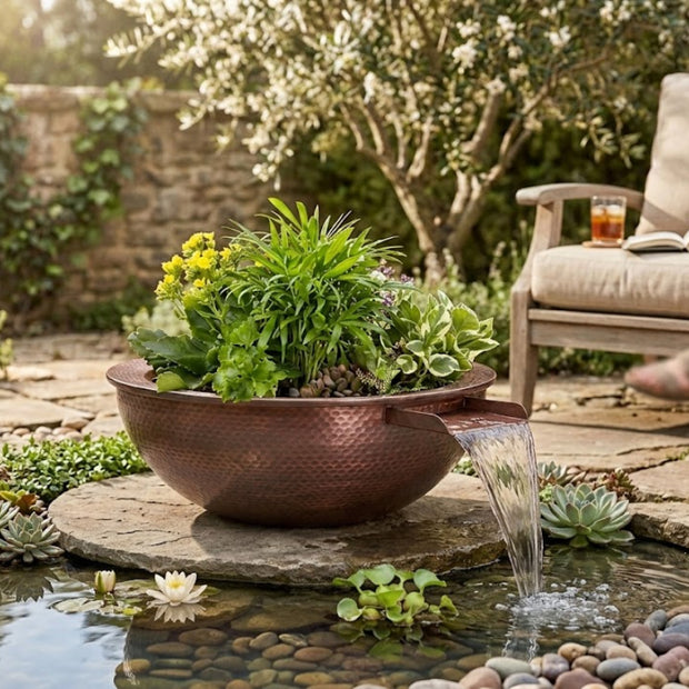 The Outdoor Plus - Sedona Planter & Water Bowl in Hammered Copper